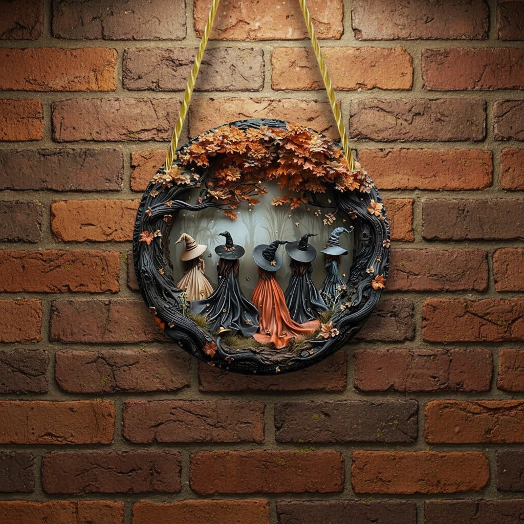 Enchanting 3D Witch-Themed Wall Art for Halloween Decor