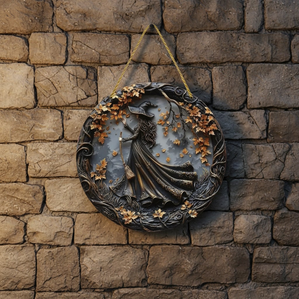Enchanting 3D Witch-Themed Wall Art for Halloween Decor