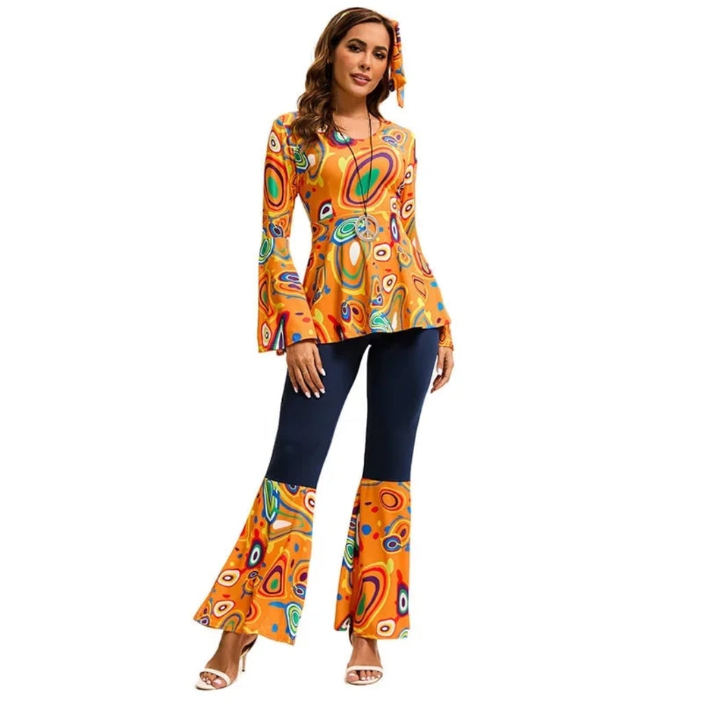 Retro 70s Disco Costume Set with Bell Bottoms & Headband
