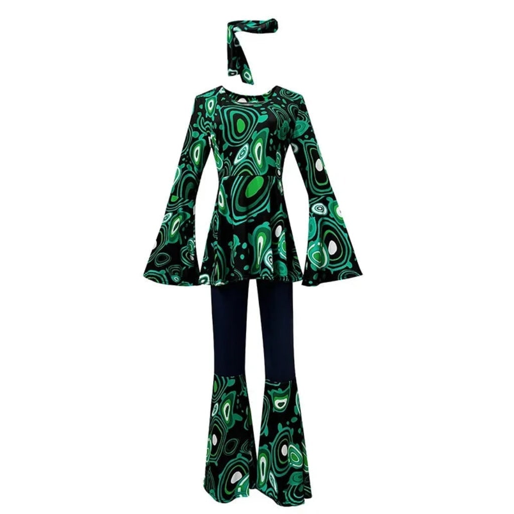 Retro 70s Disco Costume Set with Bell Bottoms & Headband