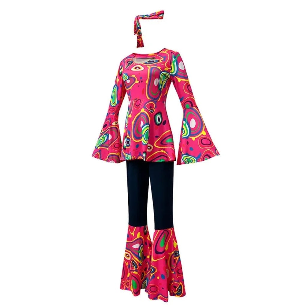 Retro 70s Disco Costume Set with Bell Bottoms & Headband