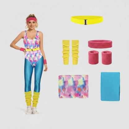 Retro Fitness Costume Ensemble for 80s-Themed Events