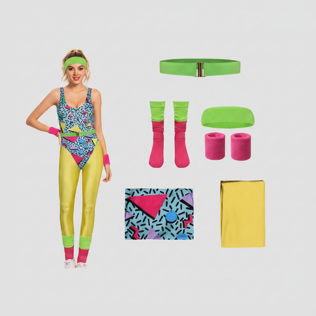 Retro Fitness Costume Ensemble for 80s-Themed Events