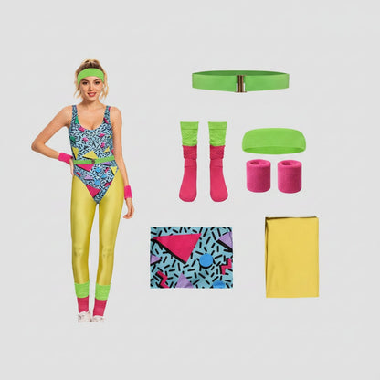 Retro Fitness Costume Ensemble for 80s-Themed Events