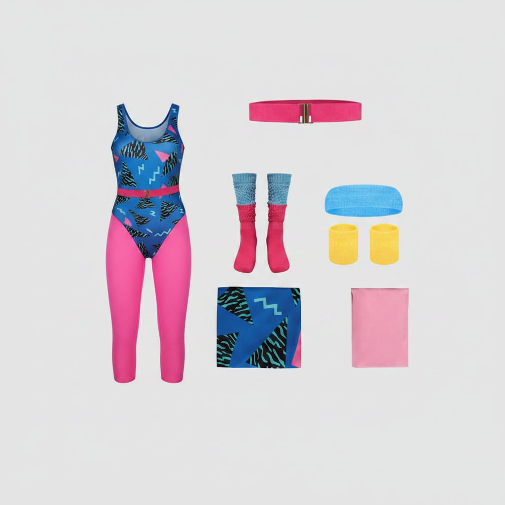Retro Fitness Costume Ensemble for 80s-Themed Events