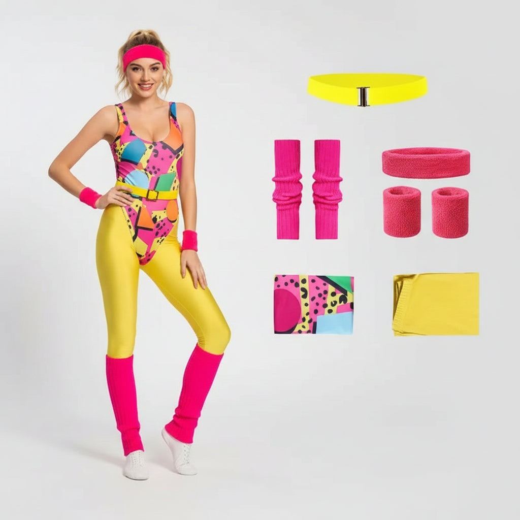 Retro Fitness Costume Ensemble for 80s-Themed Events
