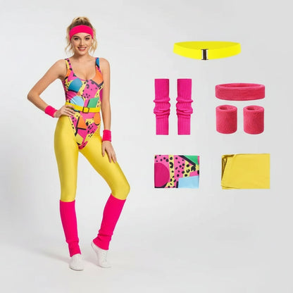 Retro Fitness Costume Ensemble for 80s-Themed Events