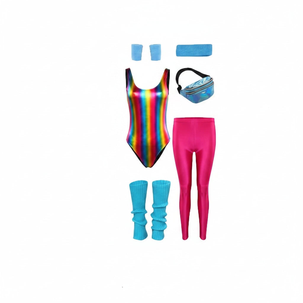 Retro Fitness Costume Ensemble for 80s-Themed Events