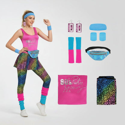 Retro Fitness Costume Ensemble for 80s-Themed Events