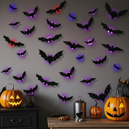 3D Bat Wall Stickers with LED Lights for Spooky Decor