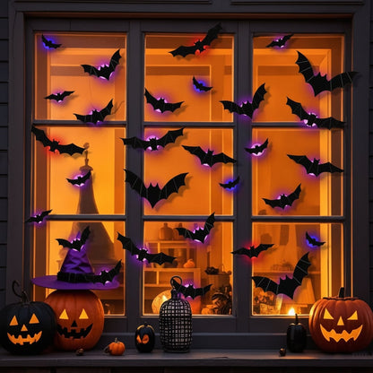 3D Bat Wall Stickers with LED Lights for Spooky Decor