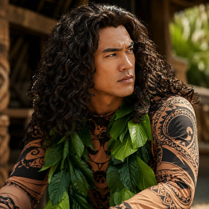 Epic Polynesian Warrior Costume with Leaf Skirt Design