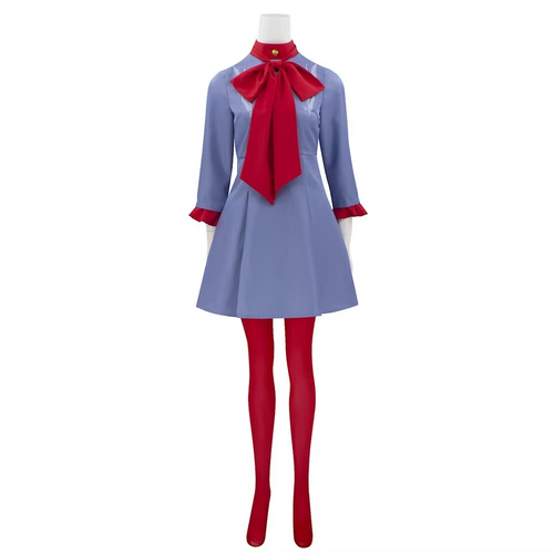 Charming Anime Dress Set with Red Bow and Tights for Events