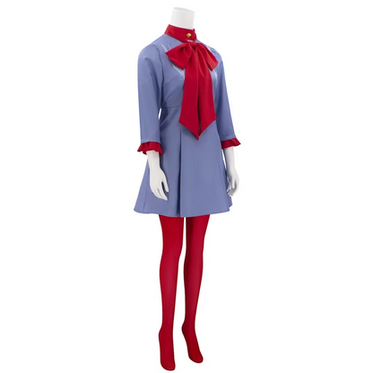 Charming Anime Dress Set with Red Bow and Tights for Events