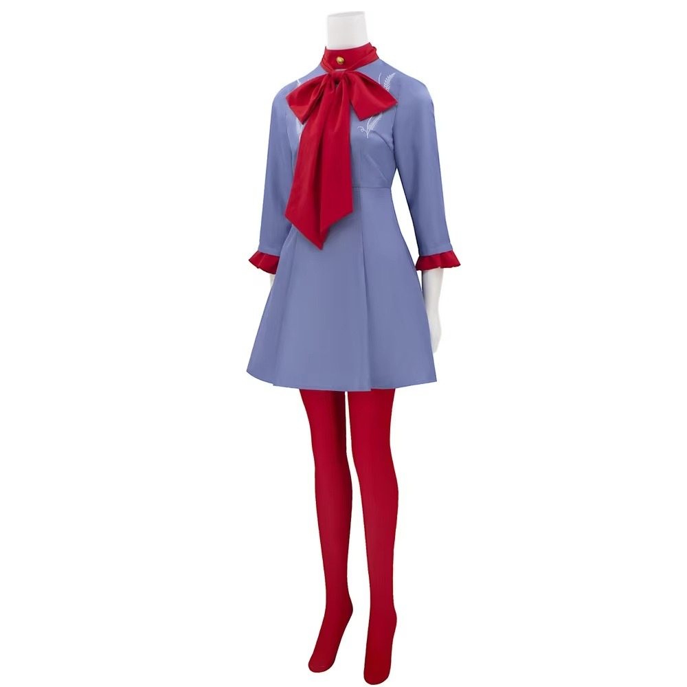Charming Anime Dress Set with Red Bow and Tights for Events