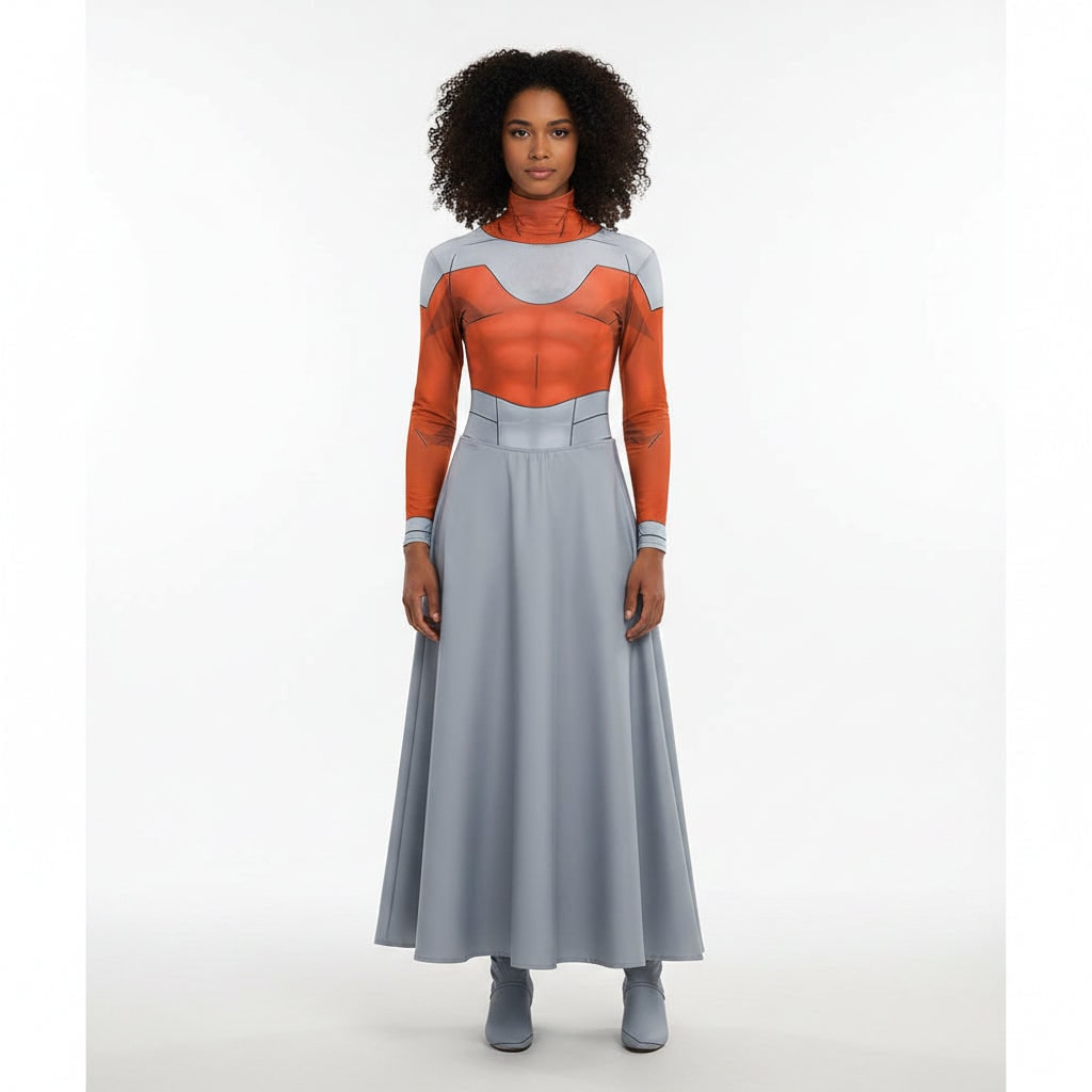 Galactic Warrior Costume Ensemble with Stylish Cape and Skirt