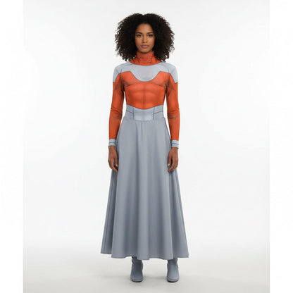 Galactic Warrior Costume Ensemble with Stylish Cape and Skirt