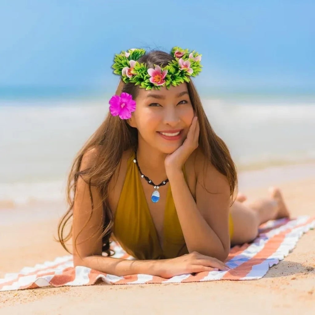 Tropical Paradise Costume Accessory Set: Flower Crown & Necklace