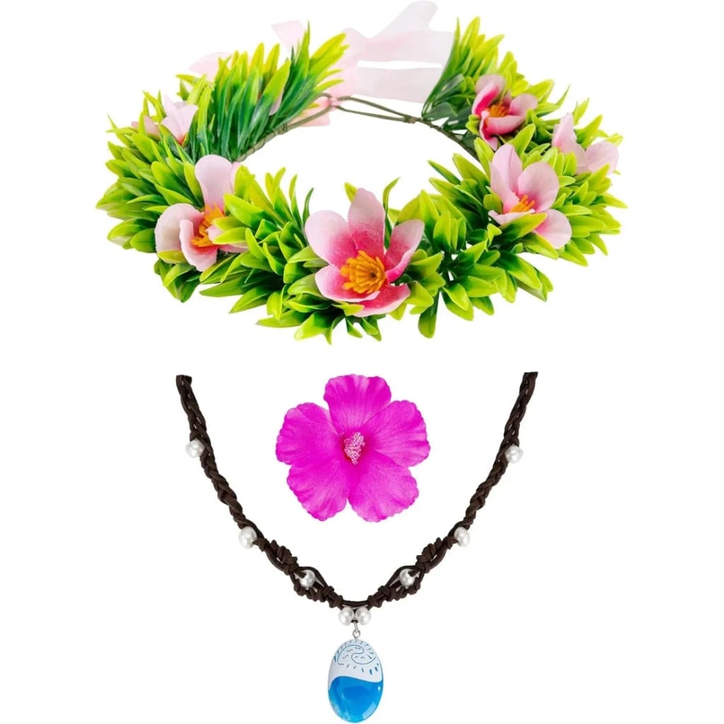 Tropical Paradise Costume Accessory Set: Flower Crown & Necklace