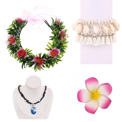 Tropical Paradise Costume Accessory Set: Flower Crown & Necklace