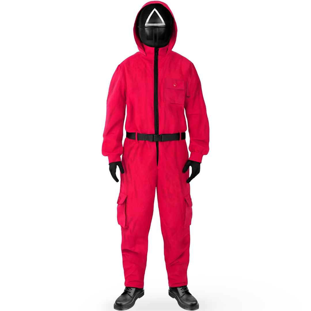 Vibrant Red Costume Jumpsuit with Hood for Halloween Fun