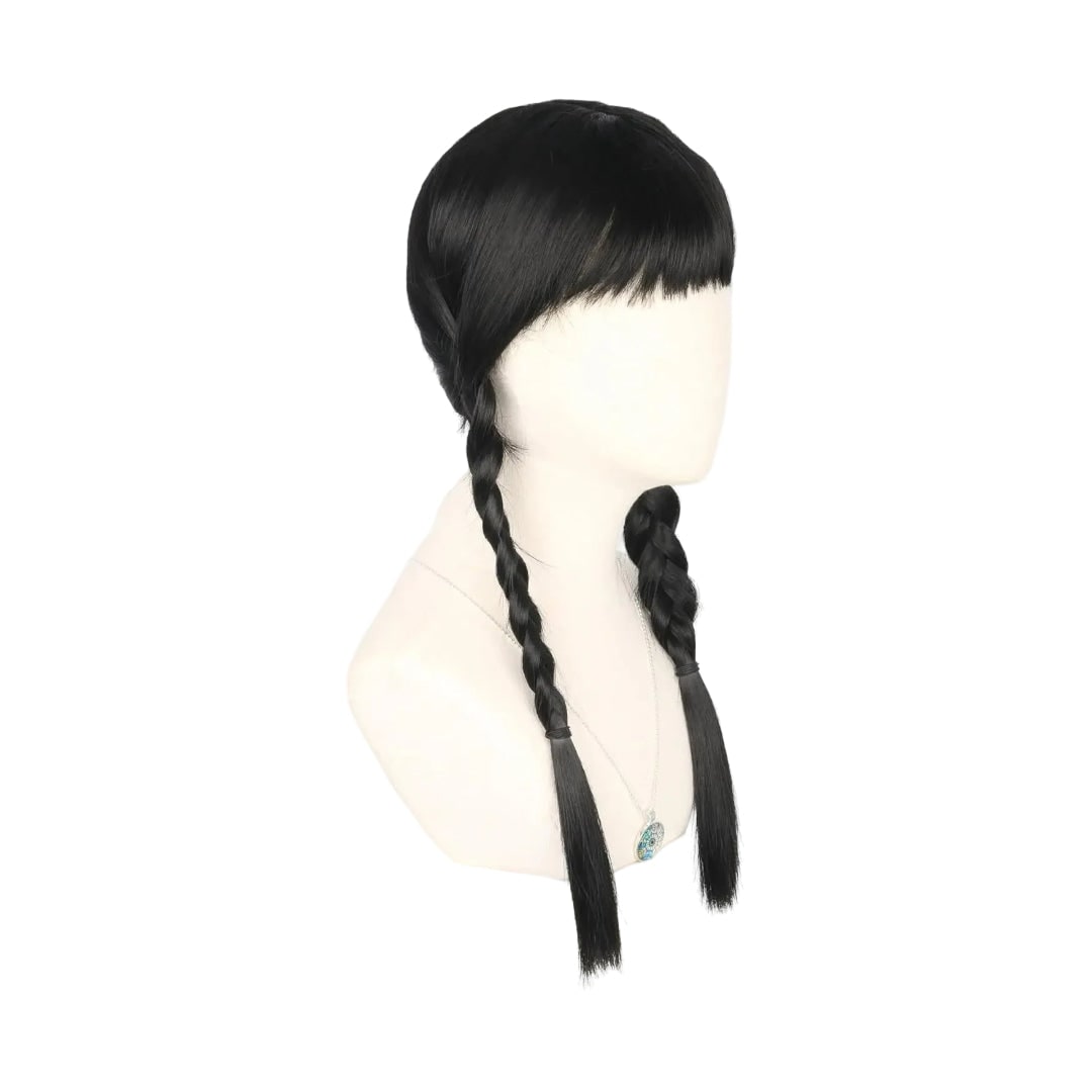 Enchanting Black Braided Wig with Straight Bangs for Costumes