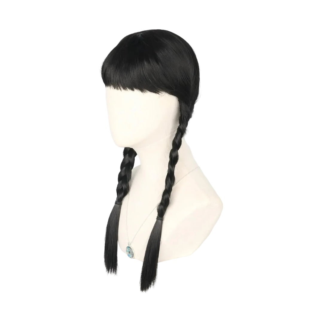 Enchanting Black Braided Wig with Straight Bangs for Costumes