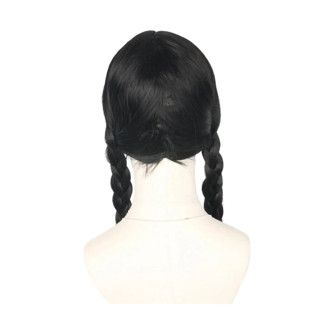 Enchanting Black Braided Wig with Straight Bangs for Costumes