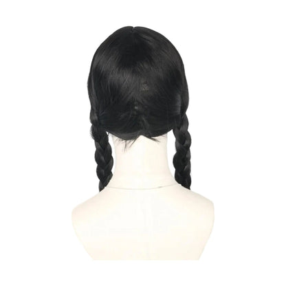 Enchanting Black Braided Wig with Straight Bangs for Costumes