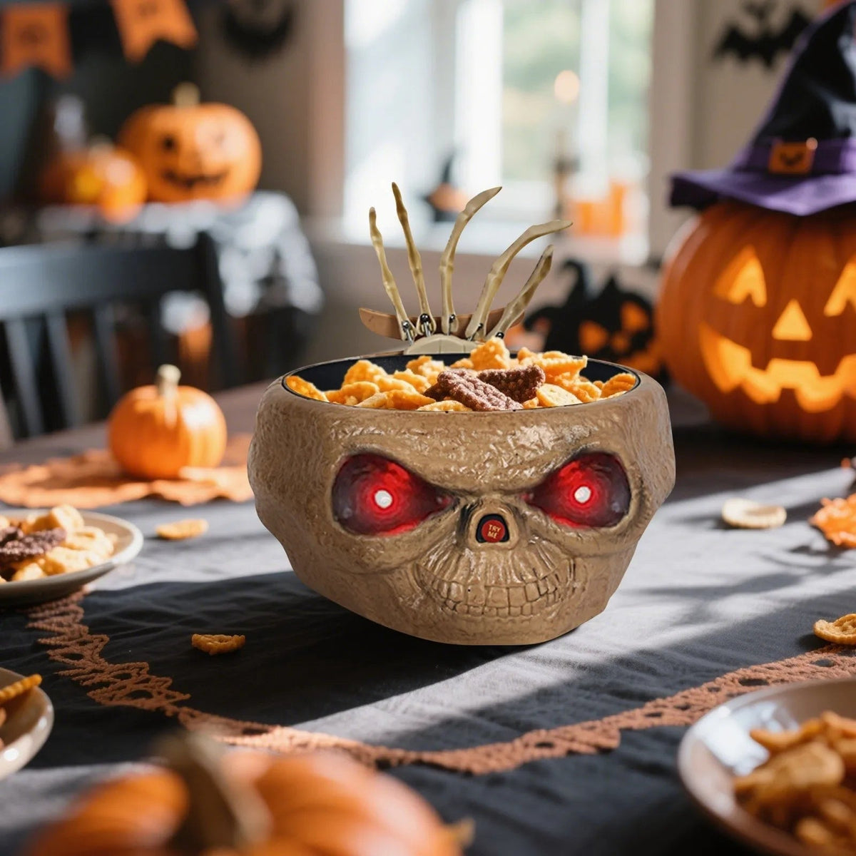 Spooky Motion-Activated Candy Bowl with LED Eyes & Hand