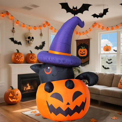 Glowing Pumpkin Skeleton Yard Inflatable with LED Lights