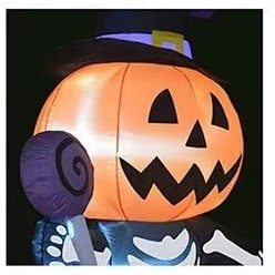 Glowing Pumpkin Skeleton Yard Inflatable with LED Lights