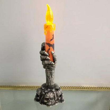 Spooky LED Candle with Skeleton Hand Holder for Halloween Fun
