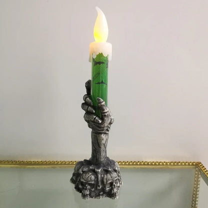 Spooky LED Candle with Skeleton Hand Holder for Halloween Fun