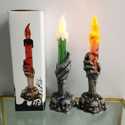 Spooky LED Candle with Skeleton Hand Holder for Halloween Fun