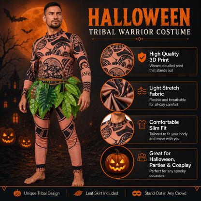 Edgy Tribal-Inspired Spandex Full Body Costume with Leaf Skirt