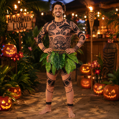 Edgy Tribal-Inspired Spandex Full Body Costume with Leaf Skirt