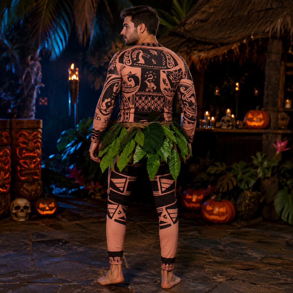 Edgy Tribal-Inspired Spandex Full Body Costume with Leaf Skirt
