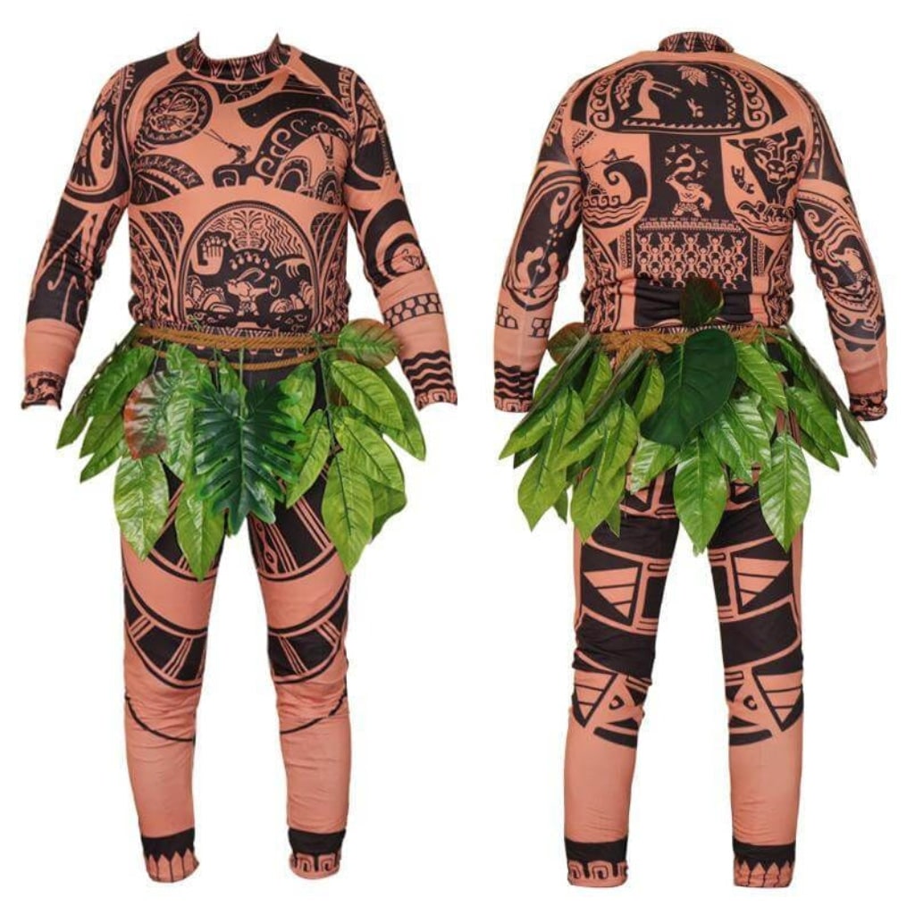 Edgy Tribal-Inspired Spandex Full Body Costume with Leaf Skirt