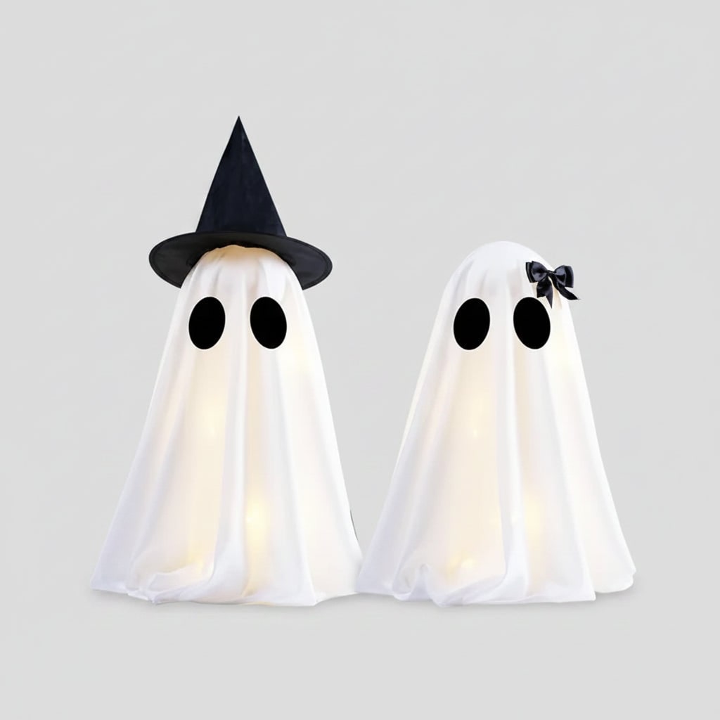 Charming Ghostly Illuminations: Set of Two for Halloween Decor
