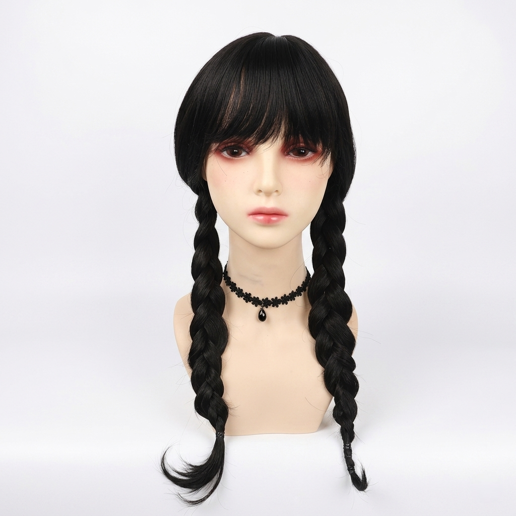 Gothic Schoolgirl Costume Dress with White Collar & Braids