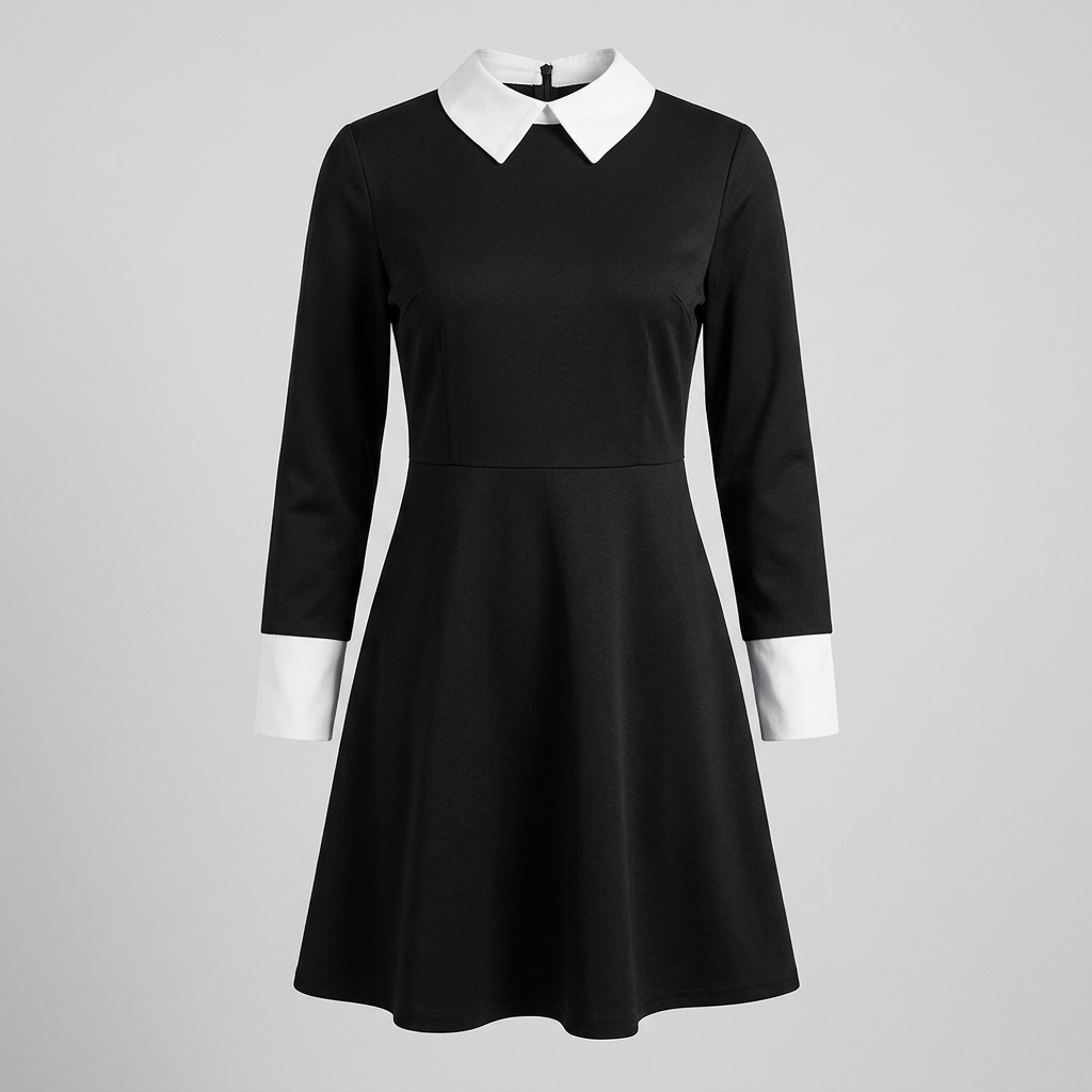 Gothic Schoolgirl Costume Dress with White Collar & Braids