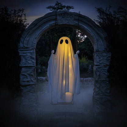 Illuminated Ghostly Swing Decoration for Outdoor Halloween Festivities