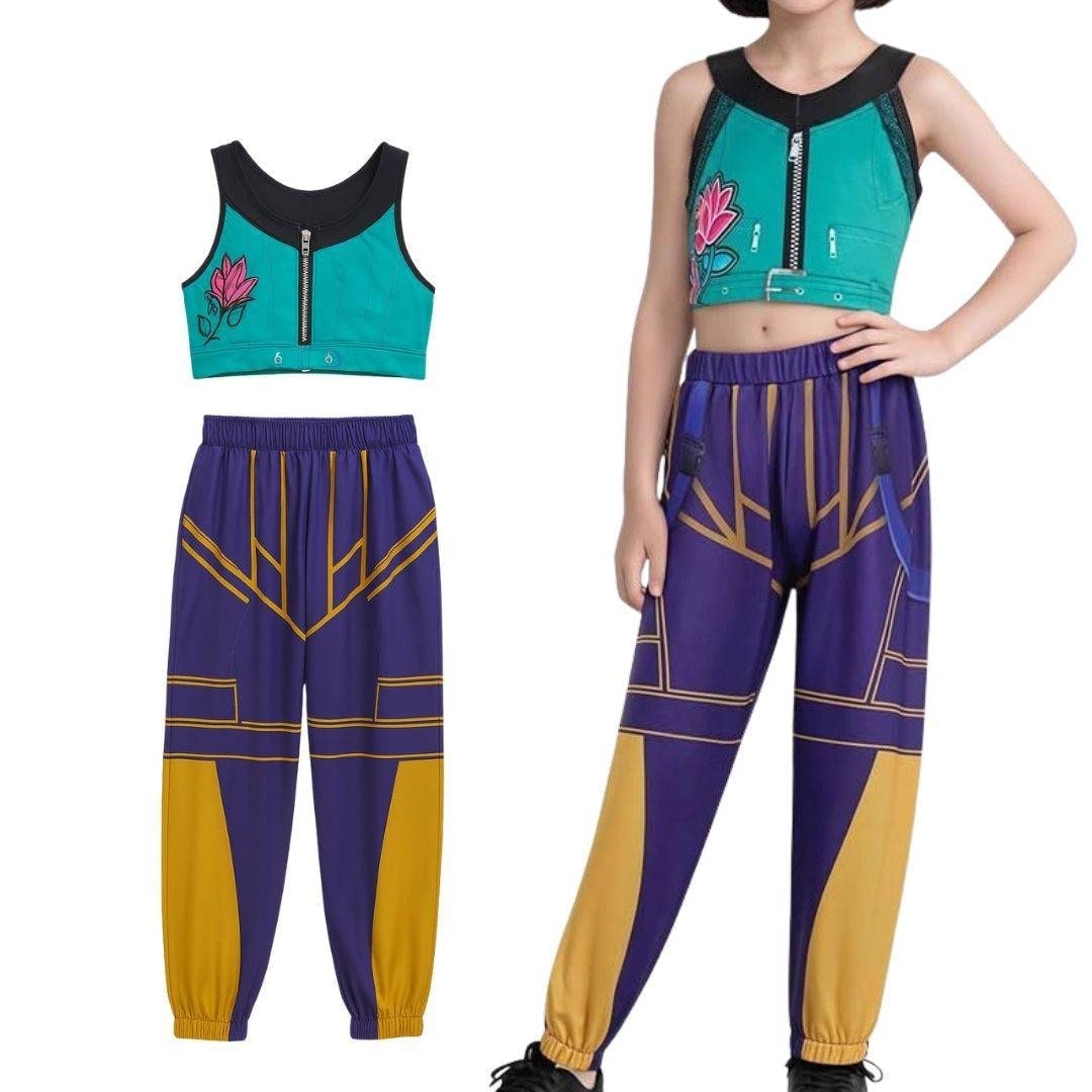 Vibrant Hip Hop Dance Outfit with Stylish Crop Top and Joggers