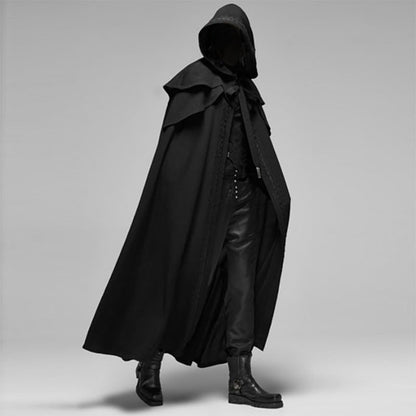 Gothic Hooded Cape with Elegant Trimming for Halloween Parties