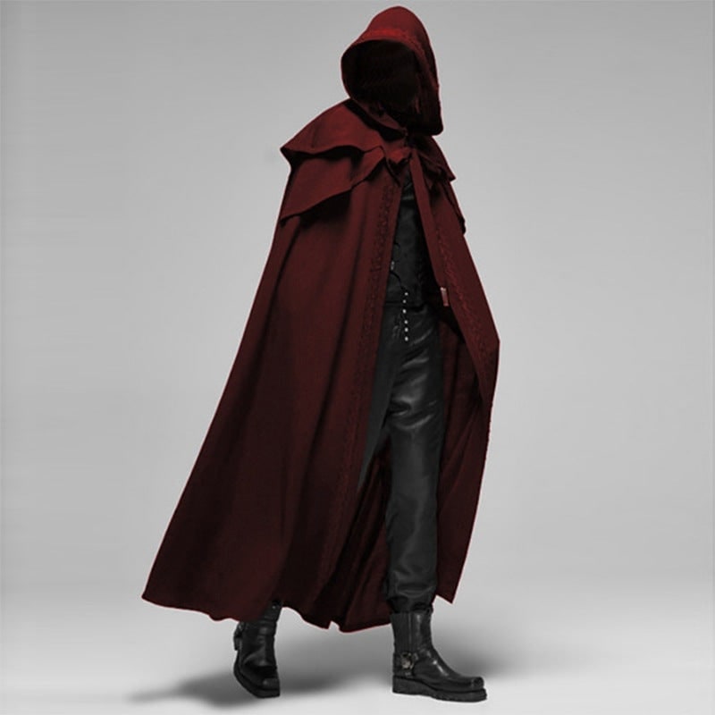 Gothic Hooded Cape with Elegant Trimming for Halloween Parties
