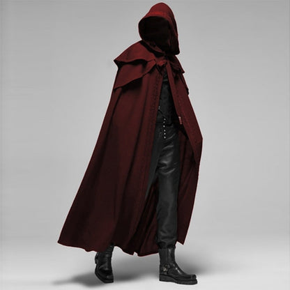 Gothic Hooded Cape with Elegant Trimming for Halloween Parties