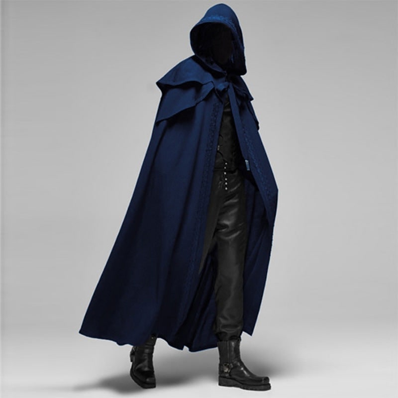 Gothic Hooded Cape with Elegant Trimming for Halloween Parties