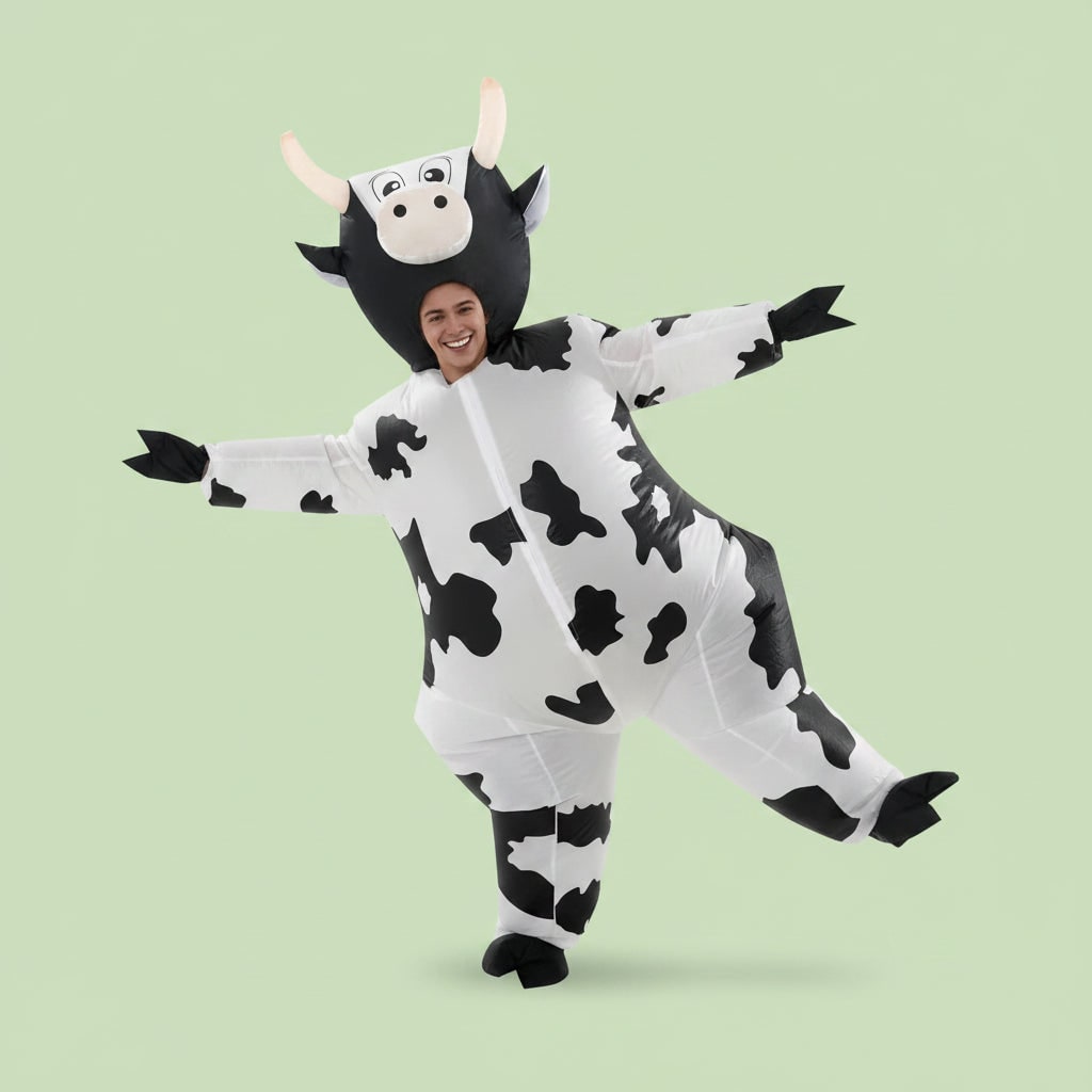 Giant Inflatable Cow Outfit with Open Face Hood and Hoof Covers