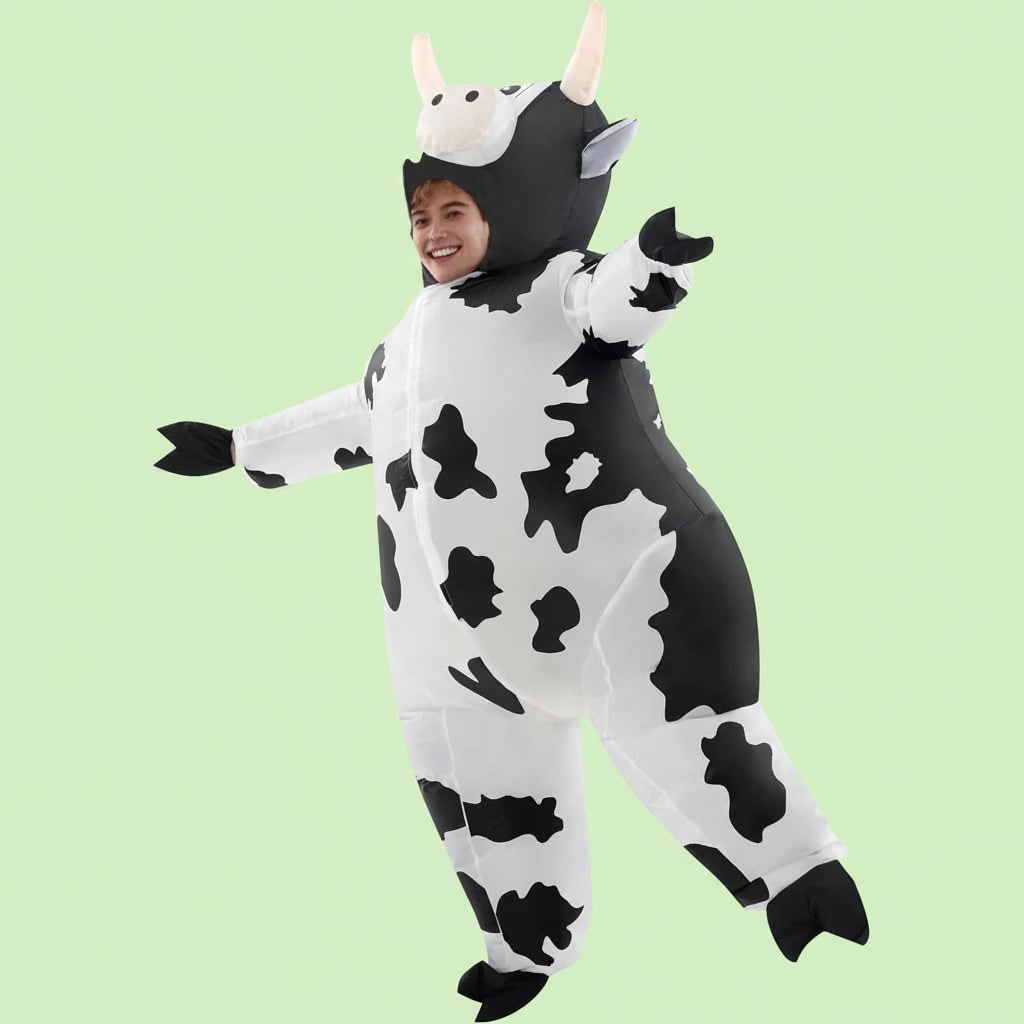 Giant Inflatable Cow Outfit with Open Face Hood and Hoof Covers